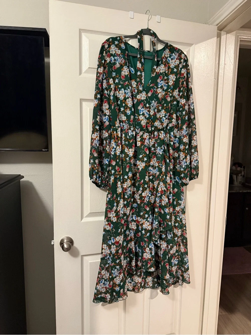 Green Floral Wrap Midi Dress - Women